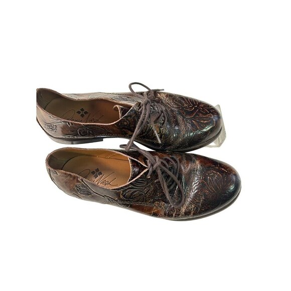 Patricia Nash Silvio Lace-Up Oxford Flats Bark Leaves Size 7 M - Picture 2 of 7